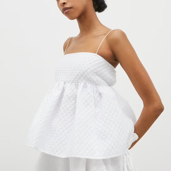 Cecilie Bahnsen SELENA TOP BLOSSOM MATELASSÉ WHITE - Picture 1 of 3